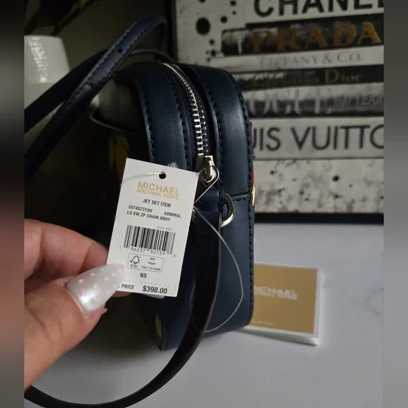 Michael Kors Navy Blue Fruit Print Crossbody Bag NWT - Picture 3 of 9